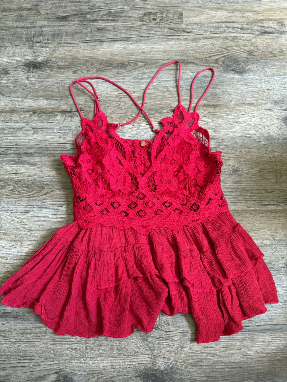 Free People Red Crochet Lace Tiered Tank